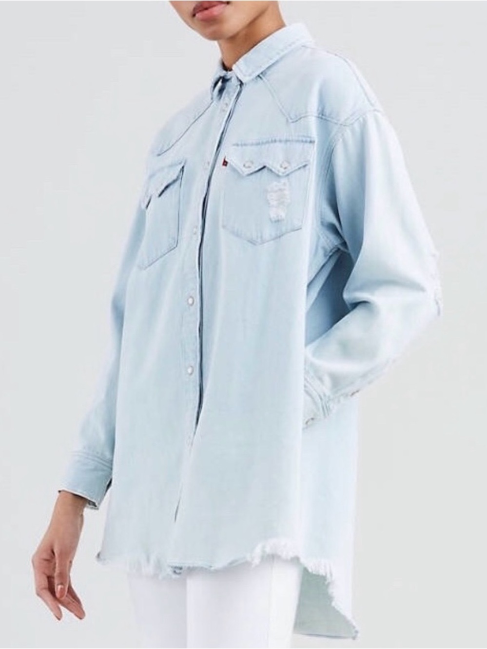 LEVI’S RED TAG Light Wash Denim Button-Up Oversized Western Shirt Jacket Size XS